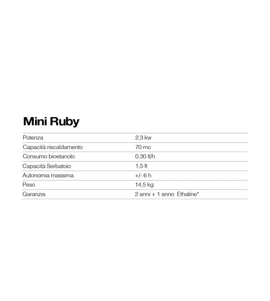 Stufa a bioetanolo tecno air system 'mini ruby' bordeaux 2,3 kw